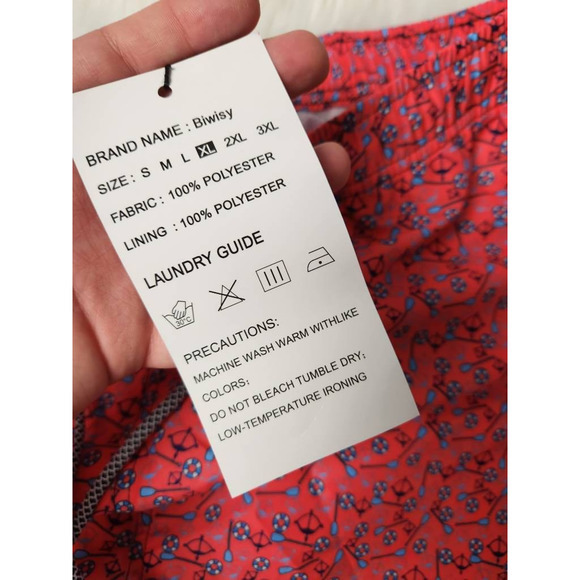 Biwisy Mens Trunks Swim Shorts Pink Novelty Anchor Paddle Mesh Drawstring XL New - Picture 6 of 6